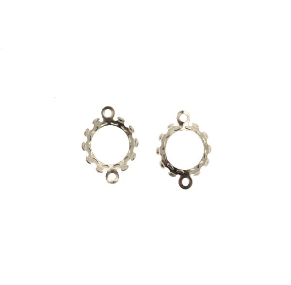 Porta gemma o cabochon tondo, con doppio anello, 12x16 mm.