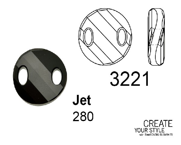 Swarovski Twist Sew-on Stone JET - 3221