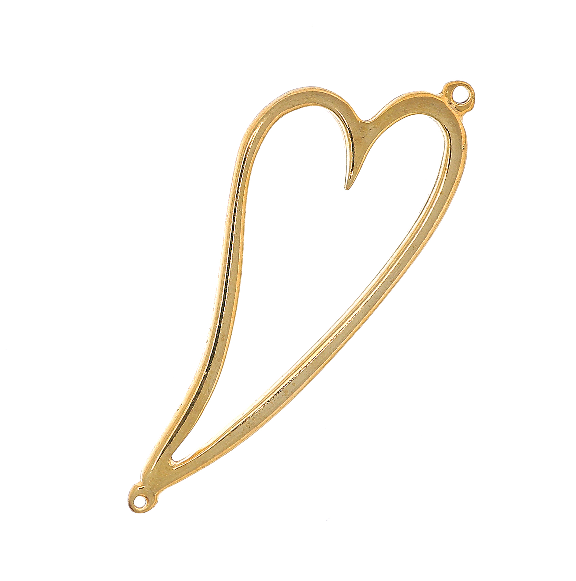 Accessorio a forma di cuore stilizzato gigante, vuoto al centro, con due anelli, 25x65 mm.
