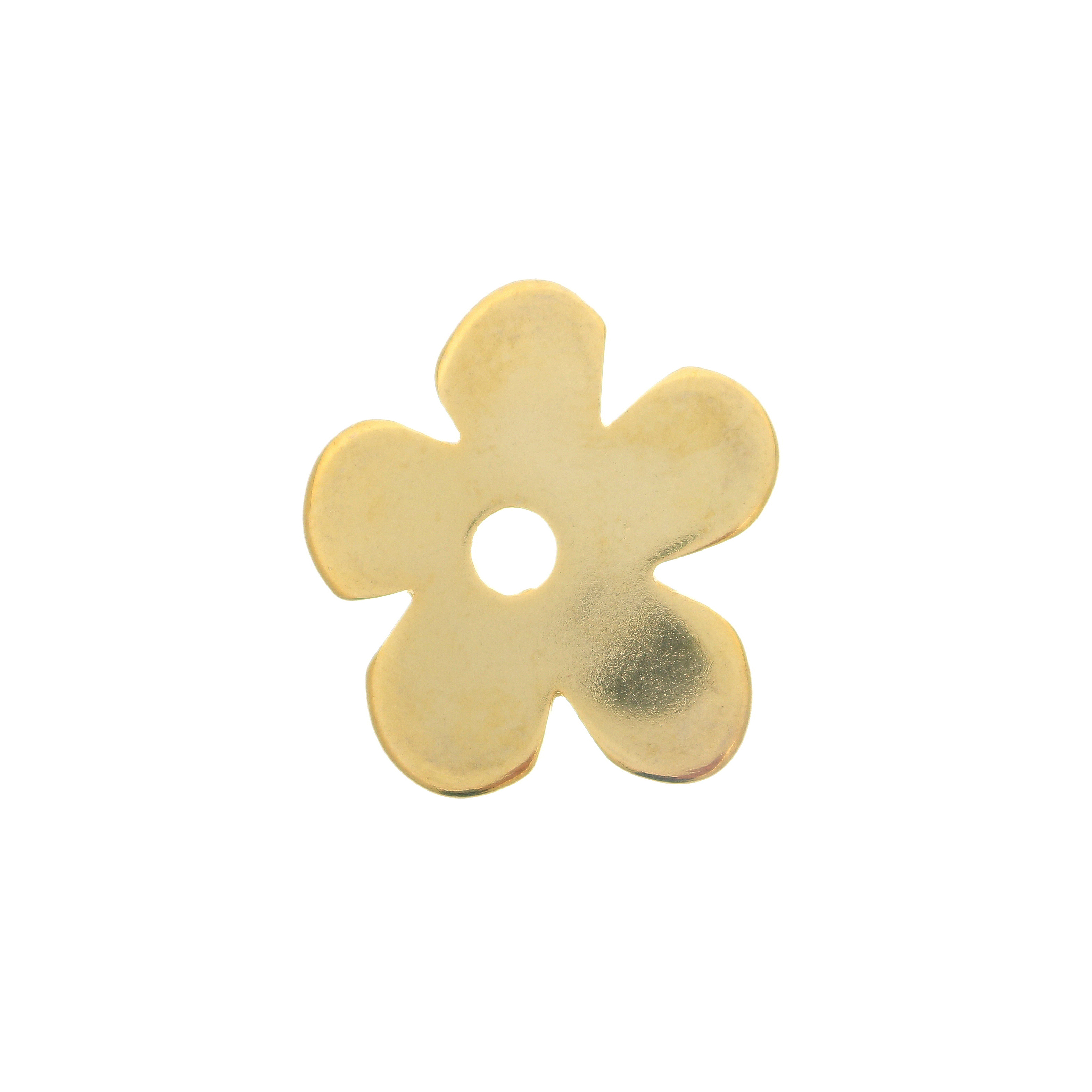 Accessorio a forma di fiore, piatto liscio, forato al centro, 34x30 mm.