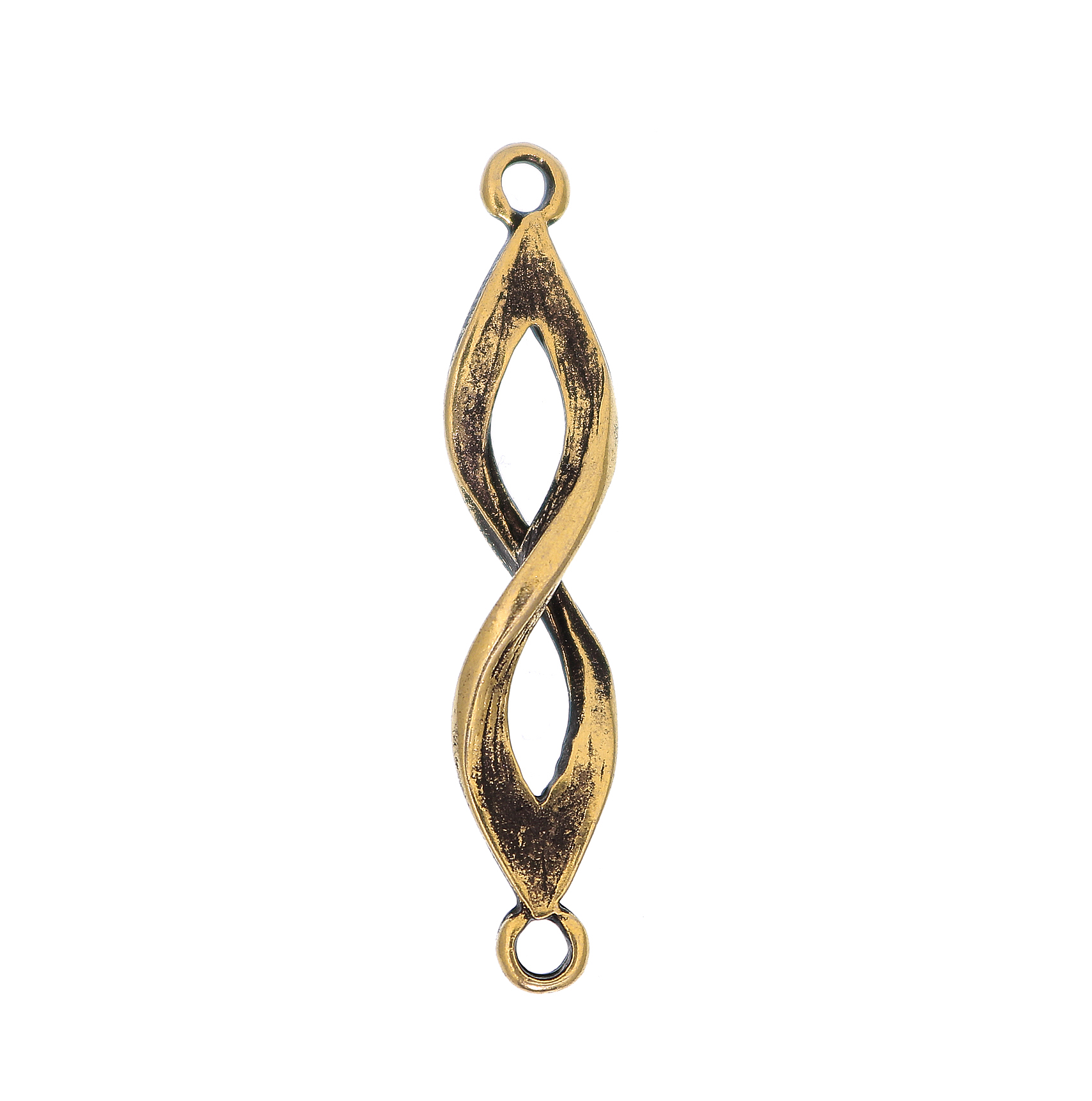 Accessorio a forma di infinito allungato, tridimensionale , con due anelli, 48x10 mm.