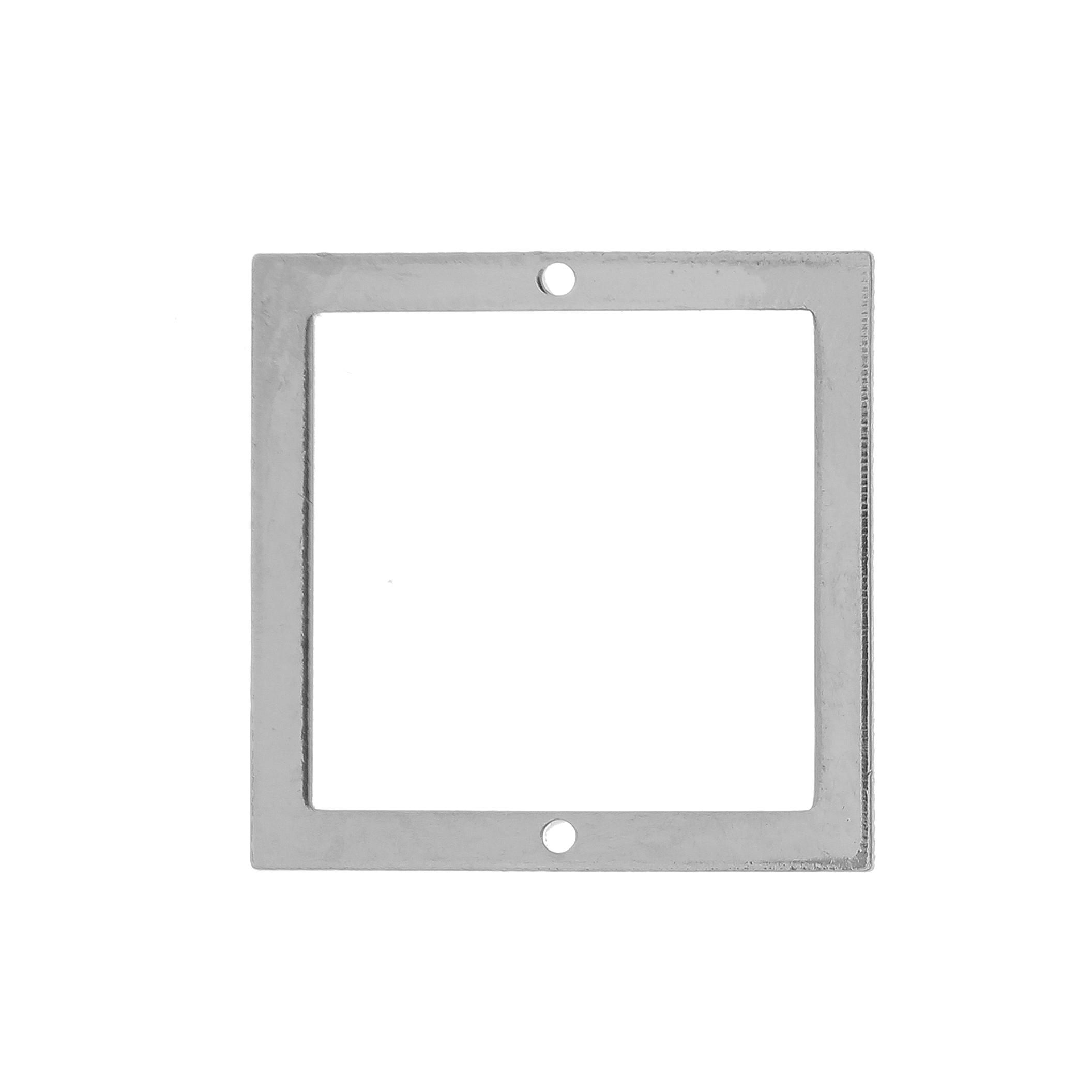 Quadrato liscio, piatto e sottile, forato al centro, con due fori, 20x20 mm.
