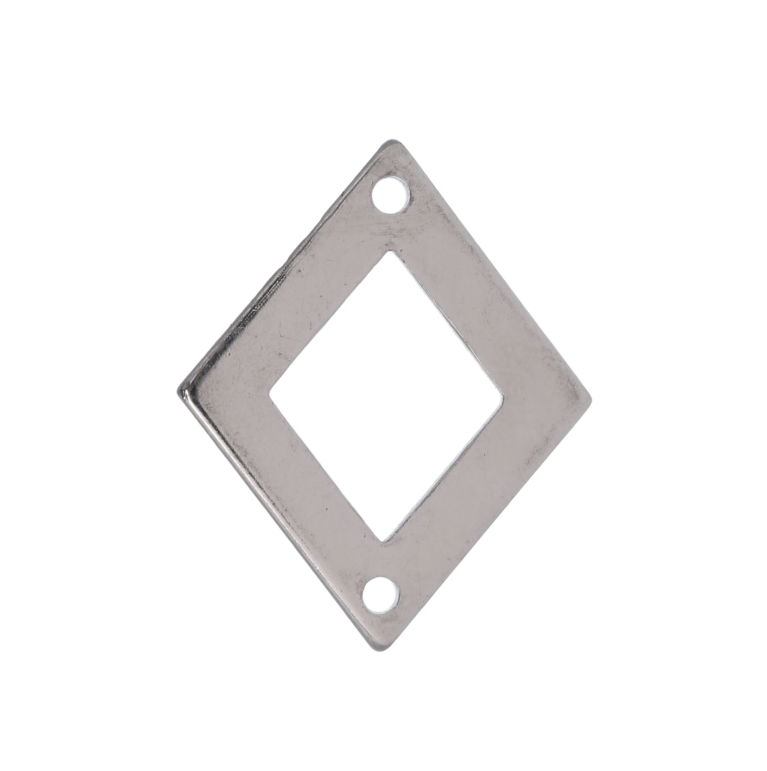 Rombo liscio, piatto e sottile, forato al centro, con due fori, 20x25 mm.