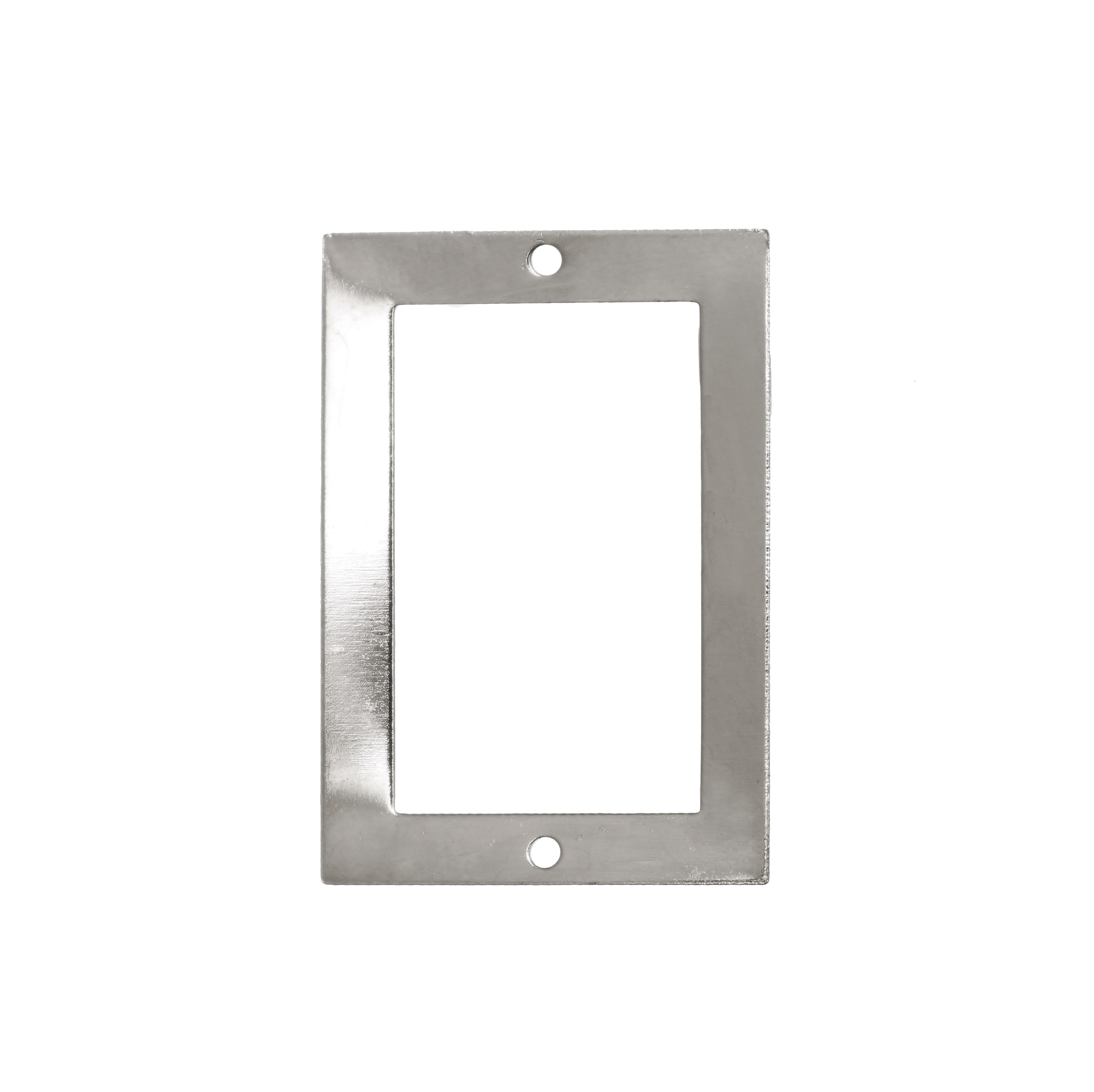 Rettangolo liscio, piatto e sottile, forato al centro, con due fori, 23x33 mm.