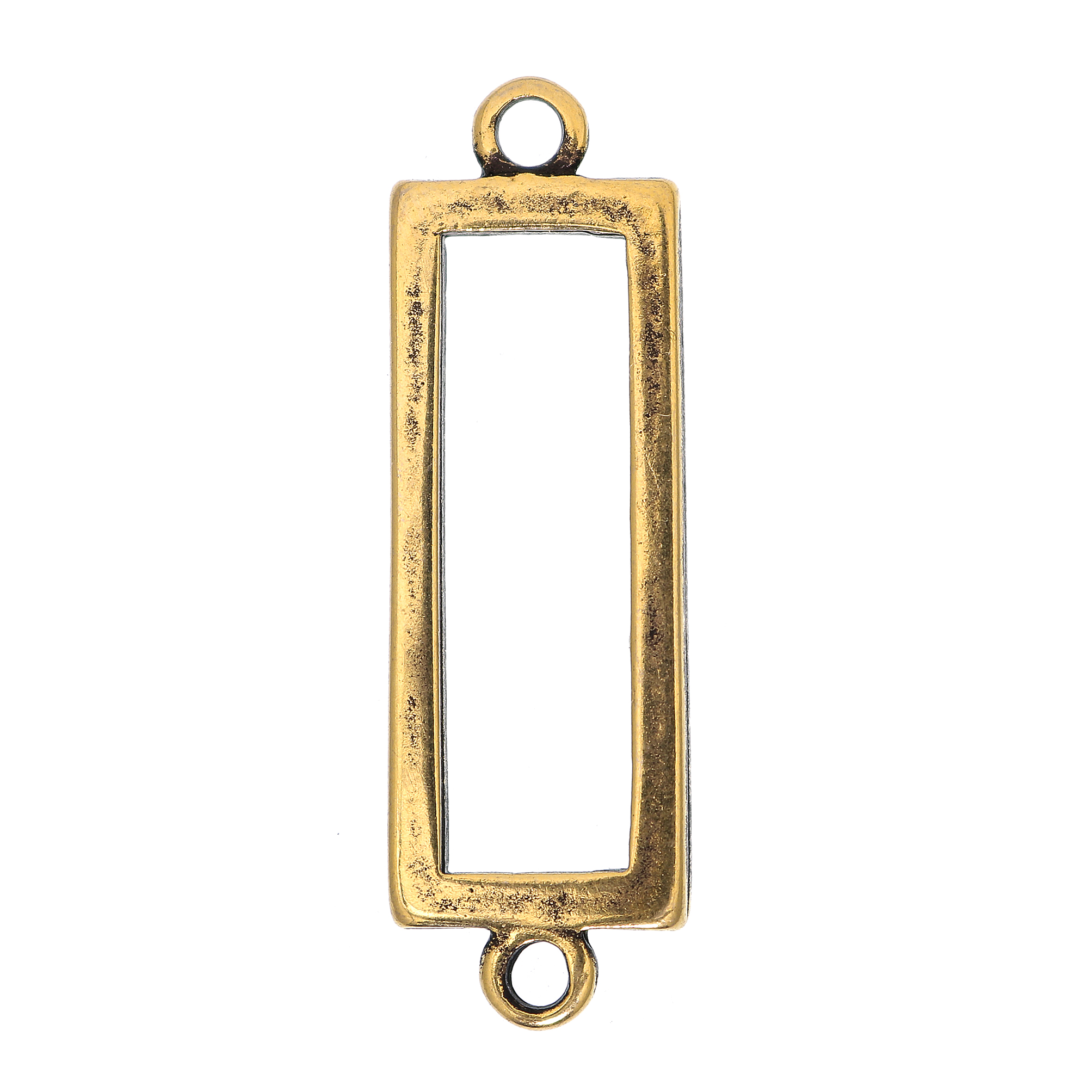 Rettangolo liscio, forato al centro, con due anelli, 14x37 mm.