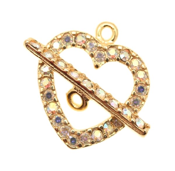 Chiusura a T piatta ricoperta nel contorno di strass colore crystal AB, 28 mm.