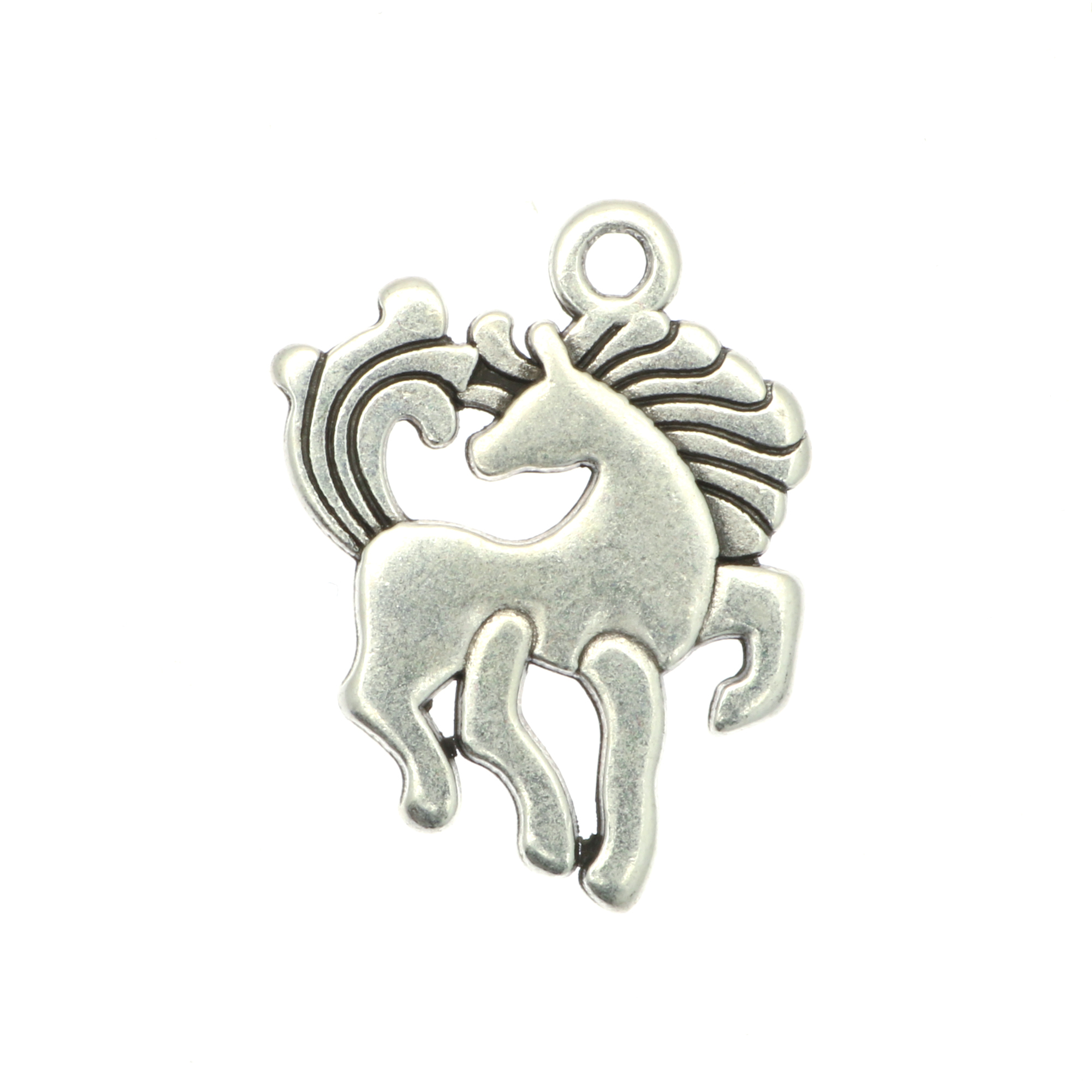 Ciondolo a forma di unicorno, piatto, 19x25 mm.