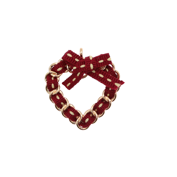 Ciondolo a forma di cuore con Nastro Bordeaux e Giallo, 28x31 mm.
