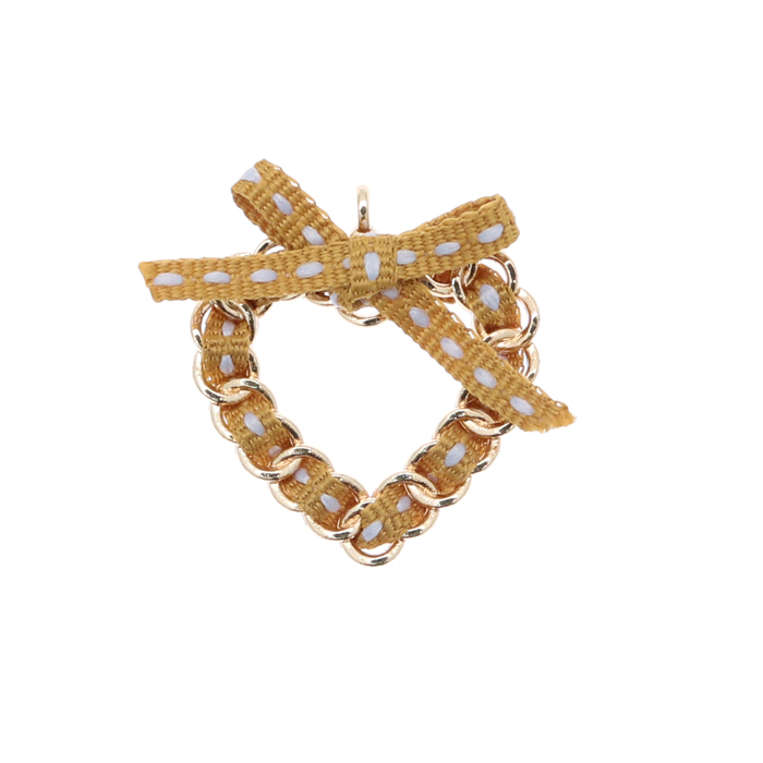 Ciondolo a forma di cuore con Nastro Senape e Lilla chiaro, 28x31 mm.