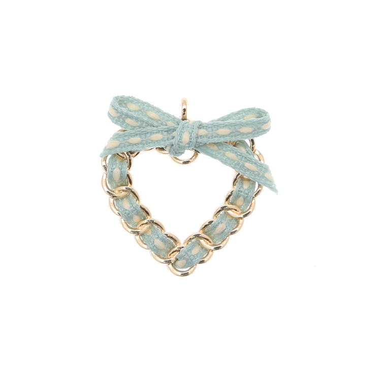 Ciondolo a forma di cuore con Nastro Azzurro chiarissimo e Beige, 28x31 mm.