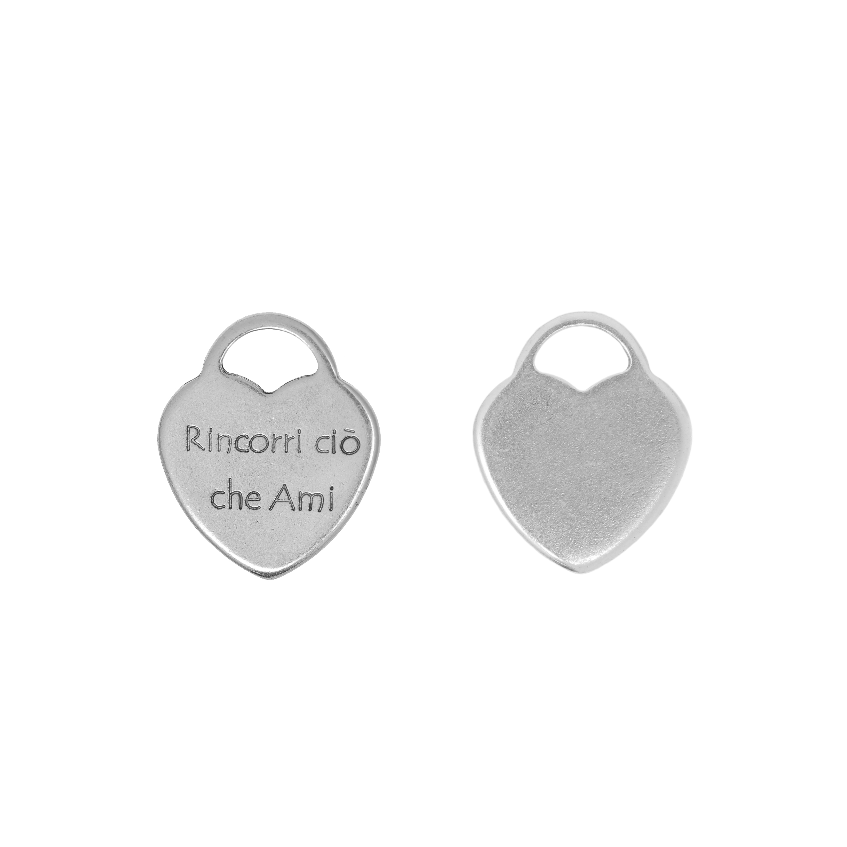 Ciondolo a forma di cuore stile Tiffany "Rincorri ciò che ami", 24x20 mm.