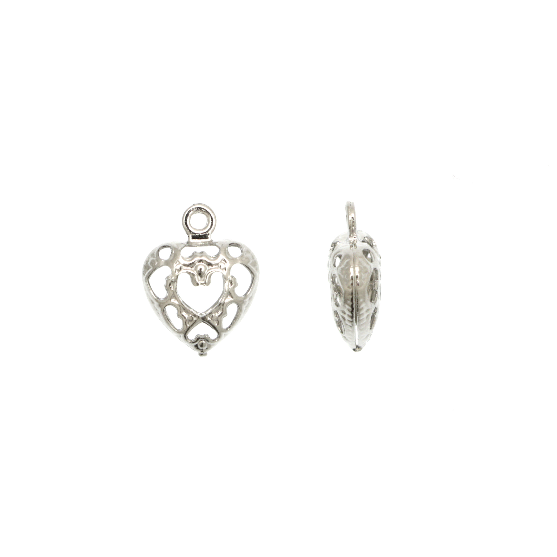  Ciondolo a forma di cuore tridimensionale, forato, 8x10 mm.