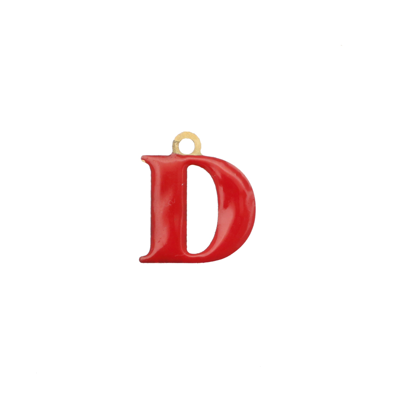  Ciondolo a forma di lettera "D", smaltato Rosso, 12x14 mm.