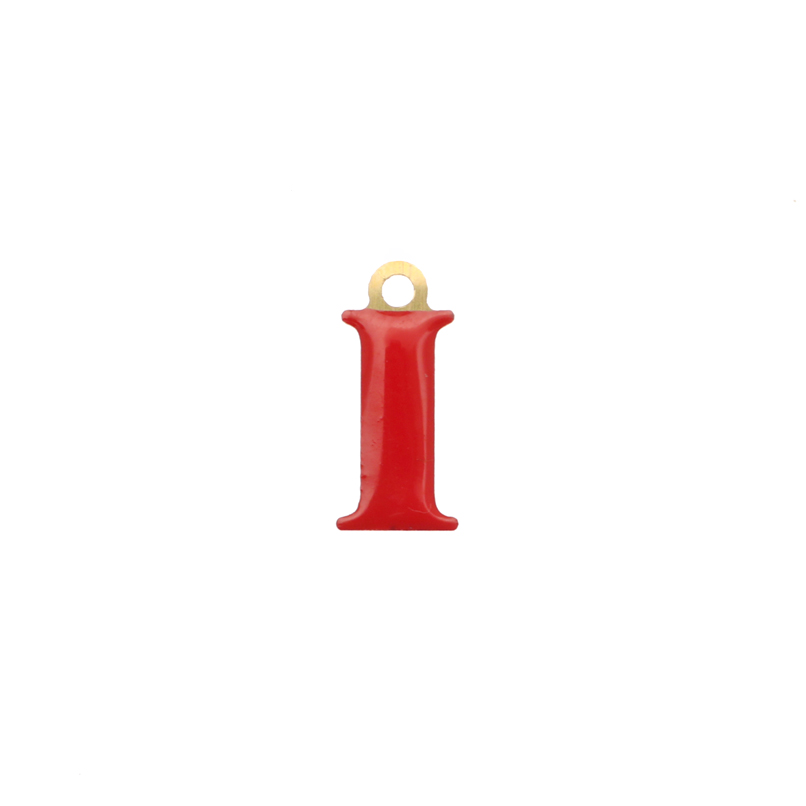  Ciondolo a forma di lettera "I", smaltato Rosso, 6x14 mm.