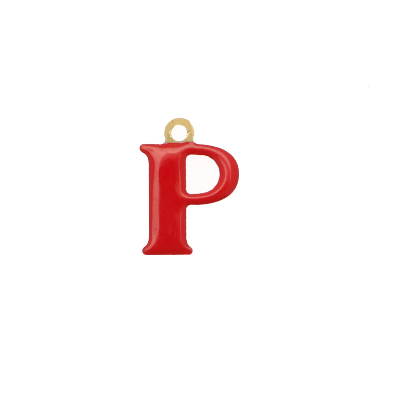  Ciondolo a forma di lettera "P", smaltato Rosso, 10x14 mm.