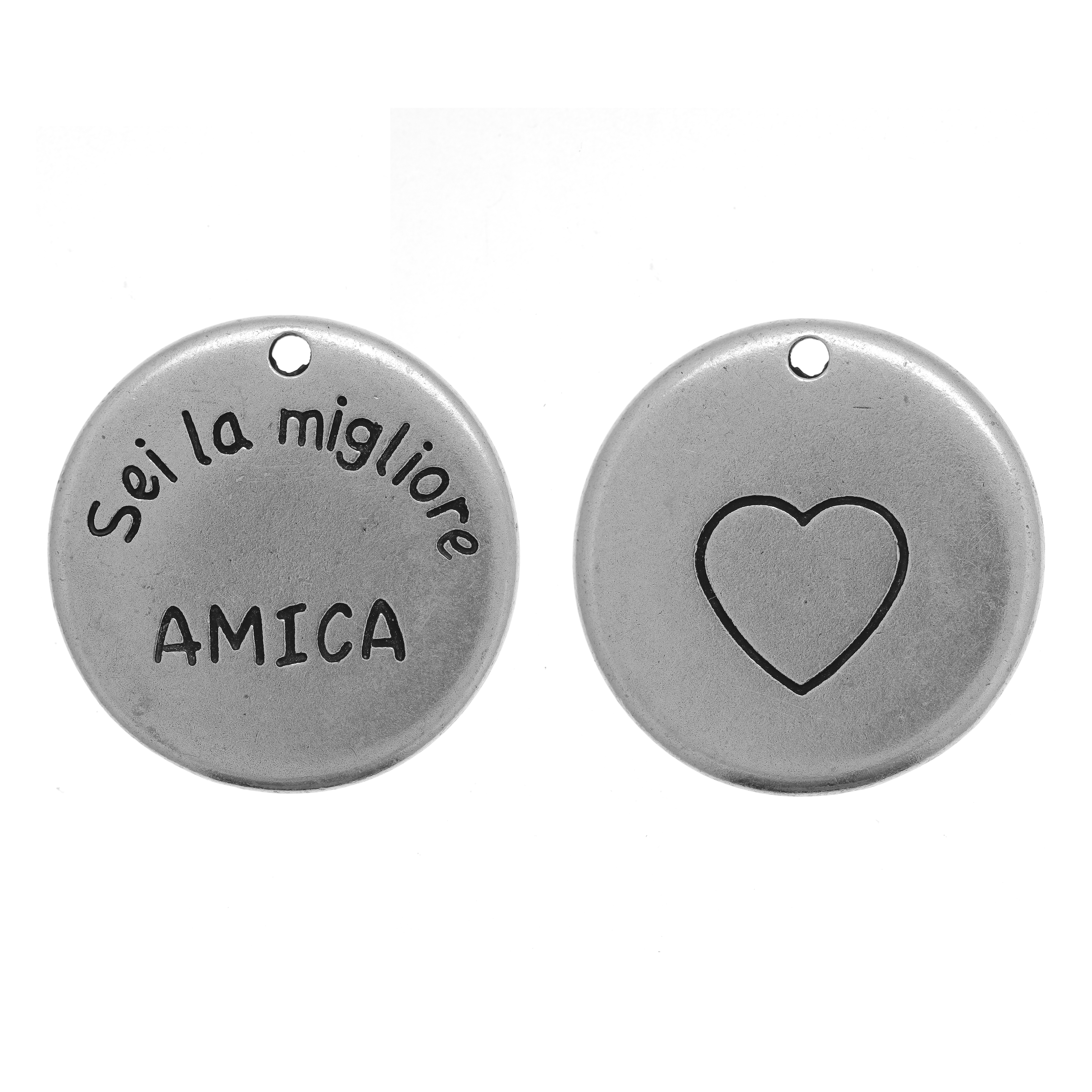 Ciondolo medaglia con scritta "Sei la migliore AMICA", diametro 24 mm.