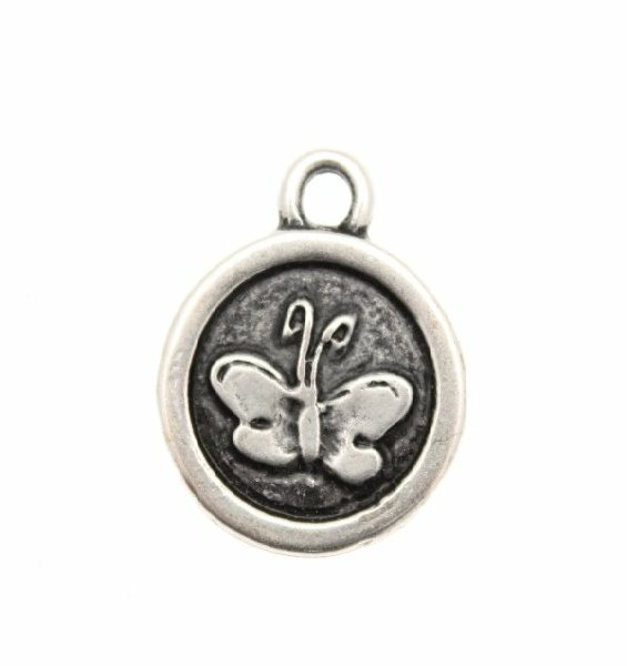 Ciondolo a forma di medaglia con farfalla 1 anello 18 mm.