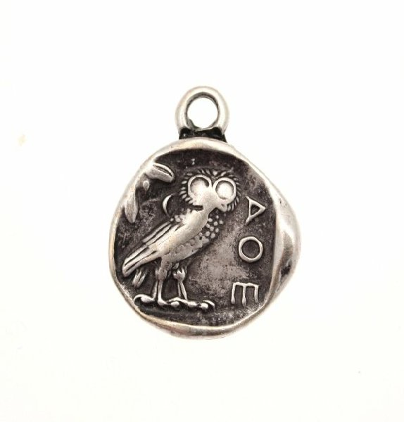 Ciondolo a forma di medaglia con gufo 1 anello 20 mm.