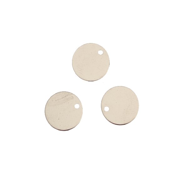 Ciondolo a forma di medaglia tonda liscia, sottile, con un foro, 10 mm.