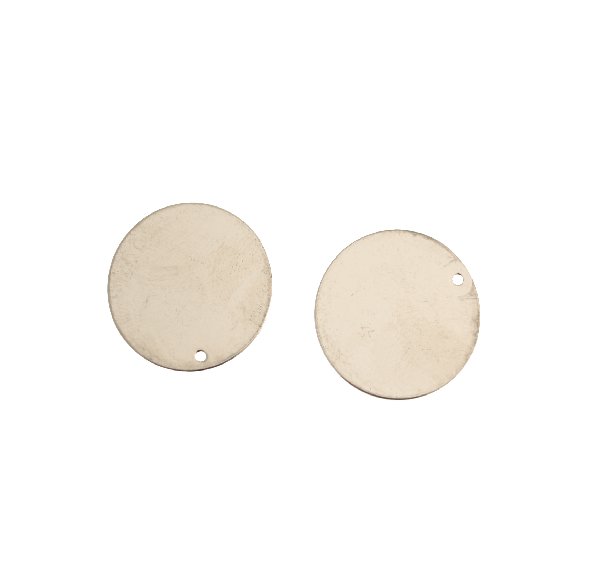 Ciondolo a forma di medaglia tonda liscia, sottile, con un foro, 22 mm.