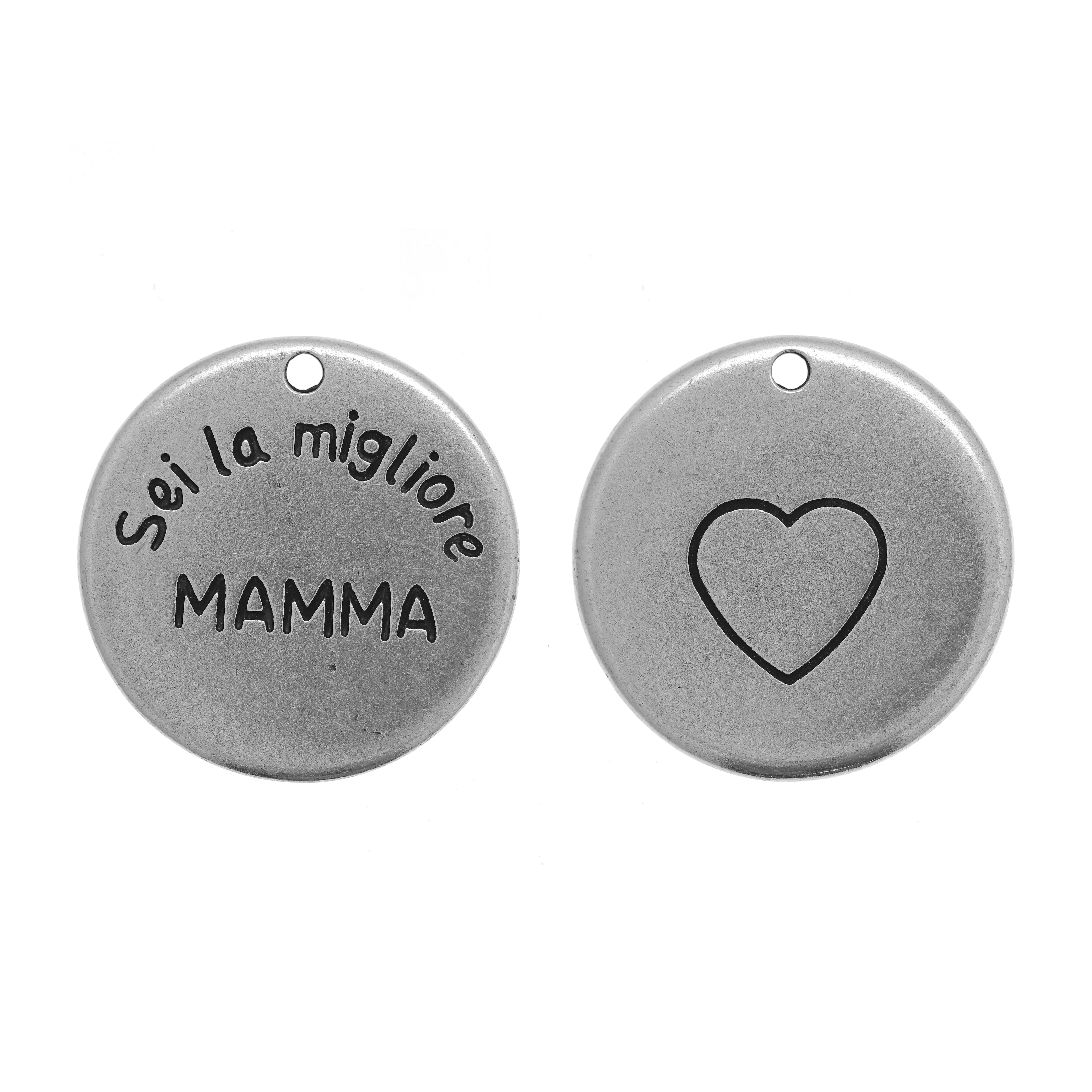 Ciondolo medaglia con scritta "Sei la migliore MAMMA", diametro 24 mm.