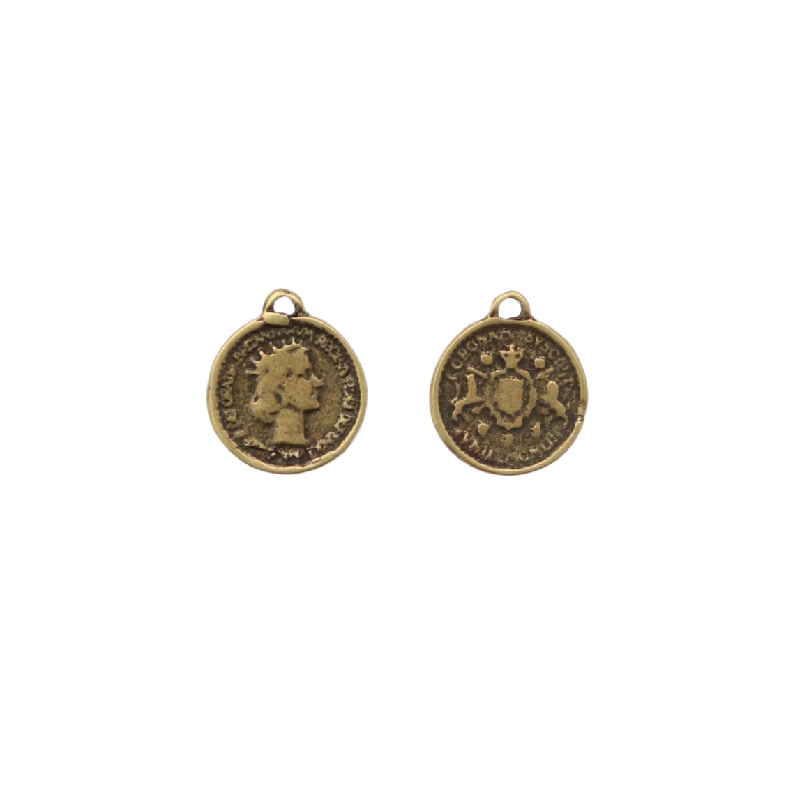 Ciondolo a forma di medaglia, tonda, con Regina Elisabetta II, 14x16 mm.