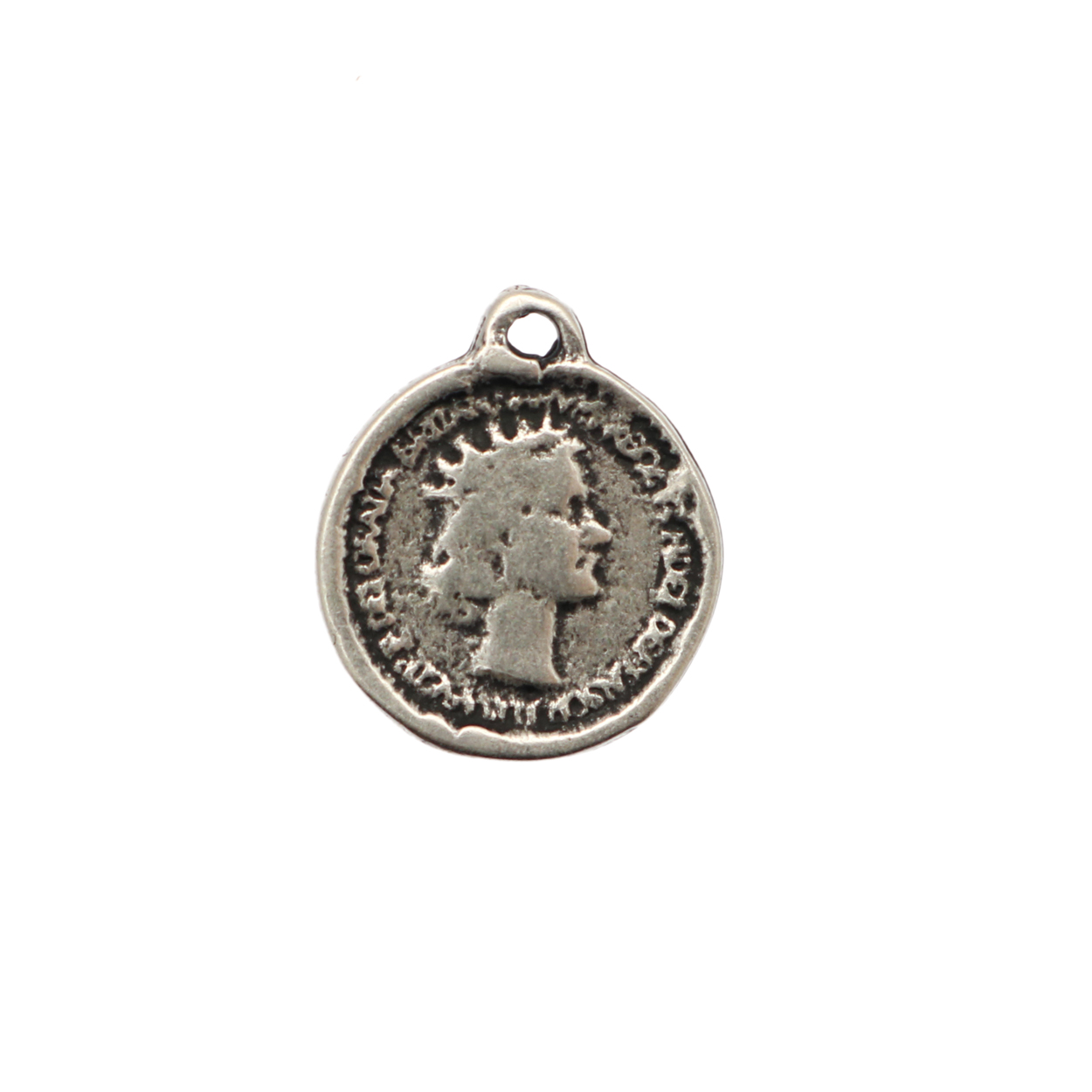 Ciondolo a forma di medaglia, tonda, con Regina Elisabetta II, 19x21 mm.