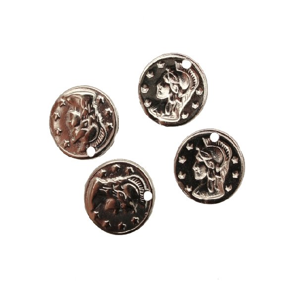 Ciondolo a forma di medaglia con soldato e stelle con 1 foro 15 mm.