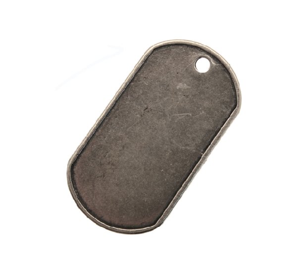 Ciondolo a forma di piastra militare, 26x48 mm.