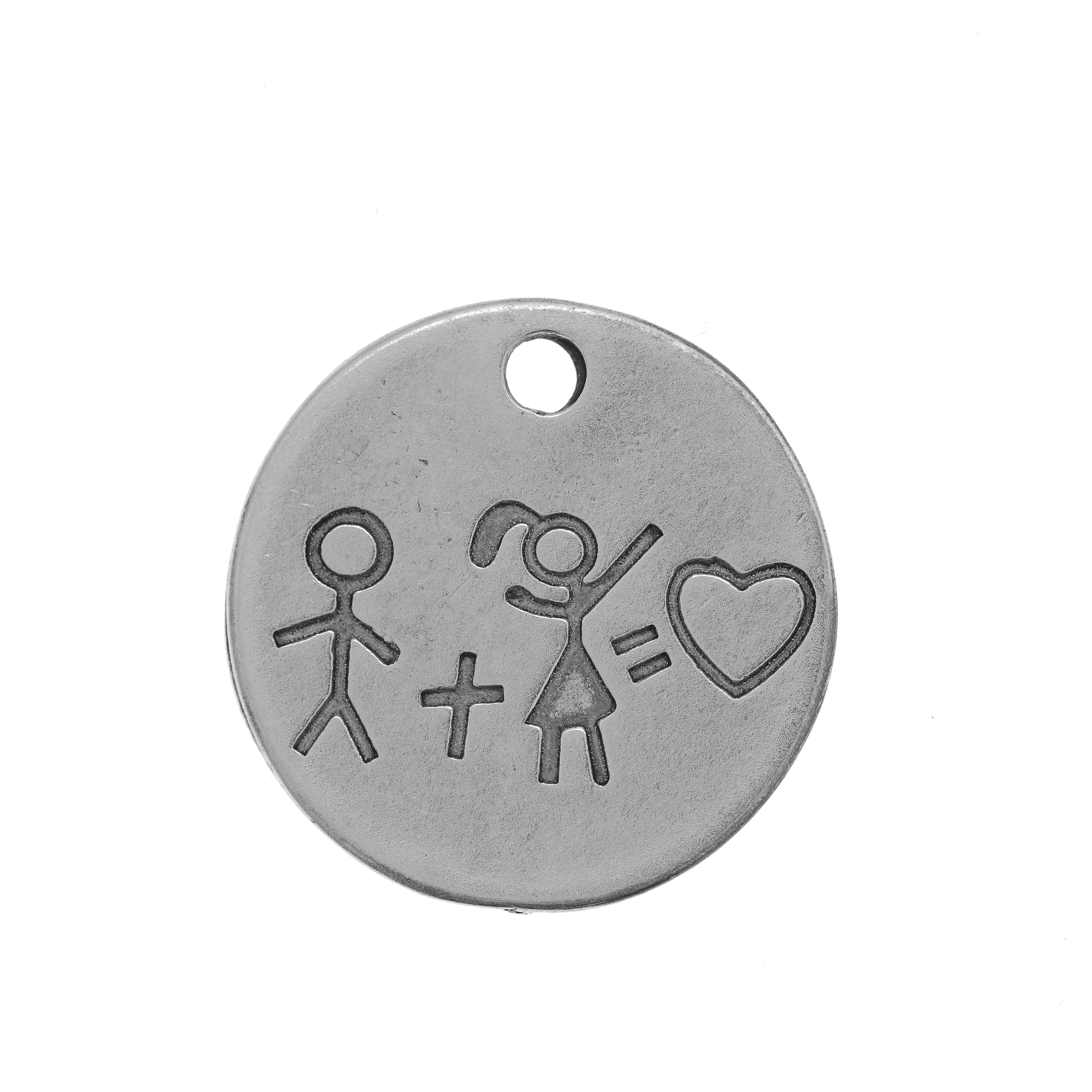 Ciondolo Medaglia tonda con disegno di bambini, diametro 23 mm.