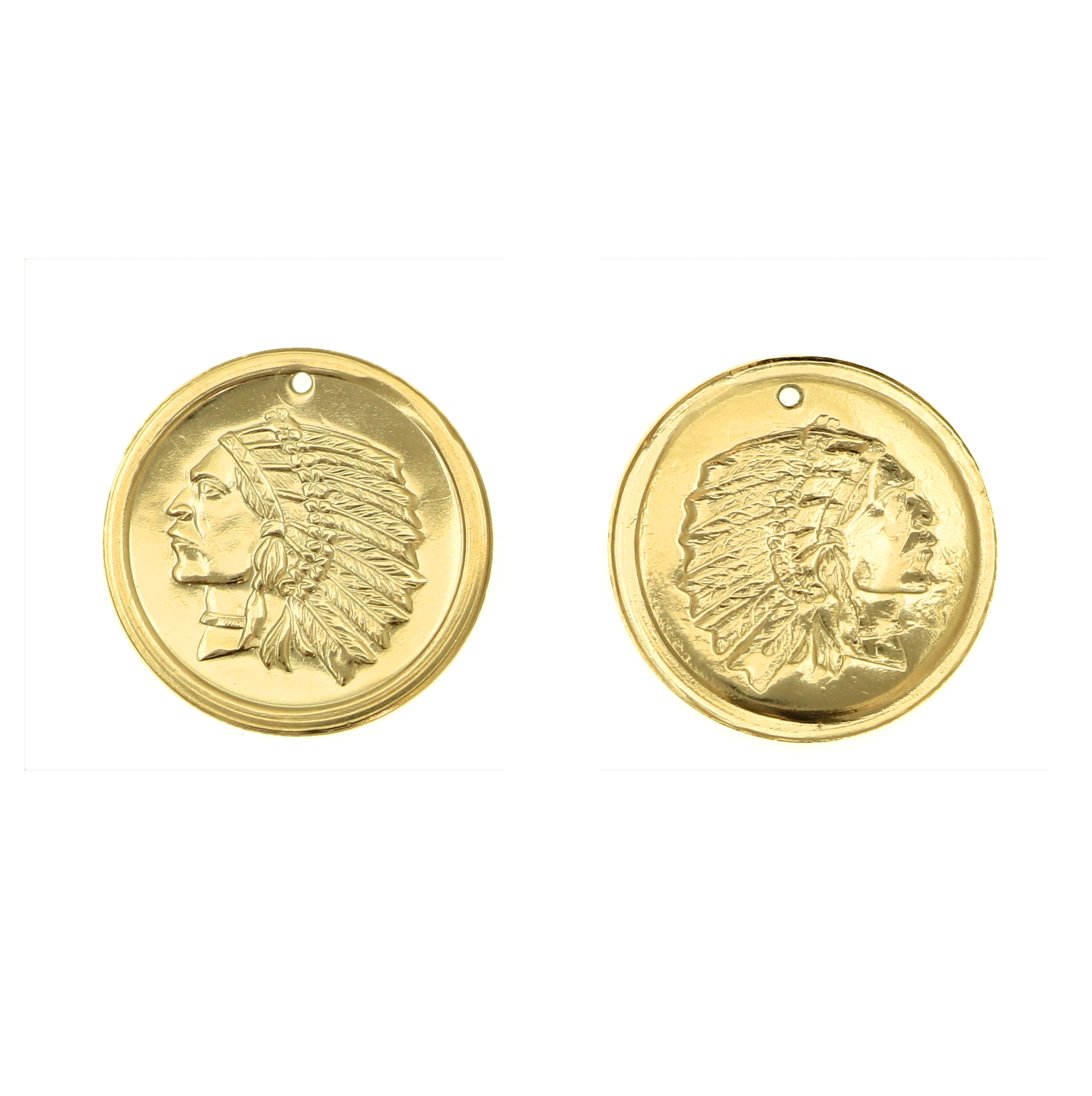 Ciondolo sottile con disegno di Indiano d'America, con foro centrale in alto, 29 mm.