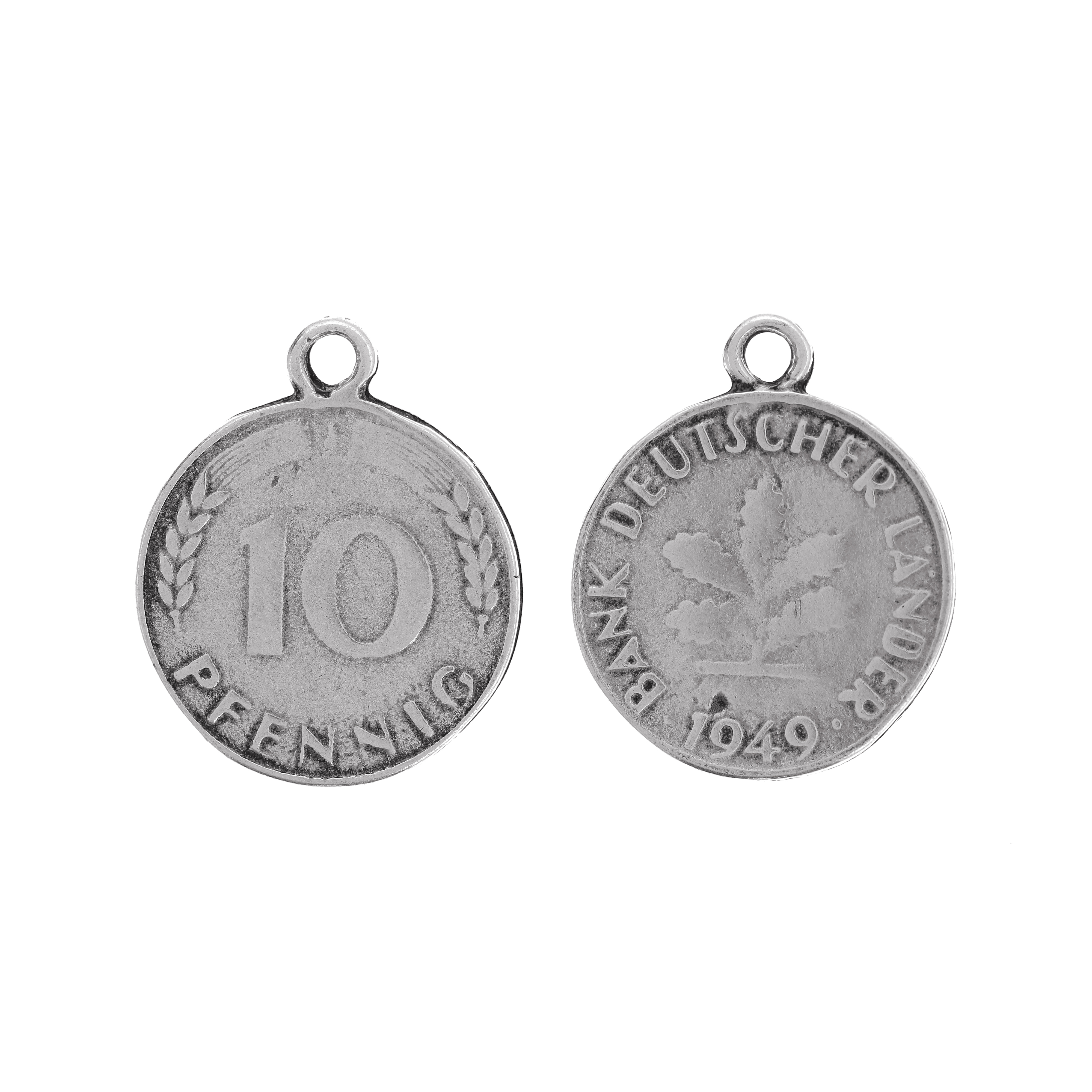 Ciondolo a forma di moneta da 10 centesimi tedeschi, 20x24mm.