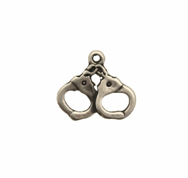 Ciondolo a forma di manette, piatte, con un anello in alto, 19x17 mm.