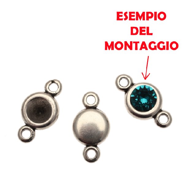 Distanziatore porta strass (gemma tonda conica SS39), tondo bombato, con due anelli, 12x23 mm.