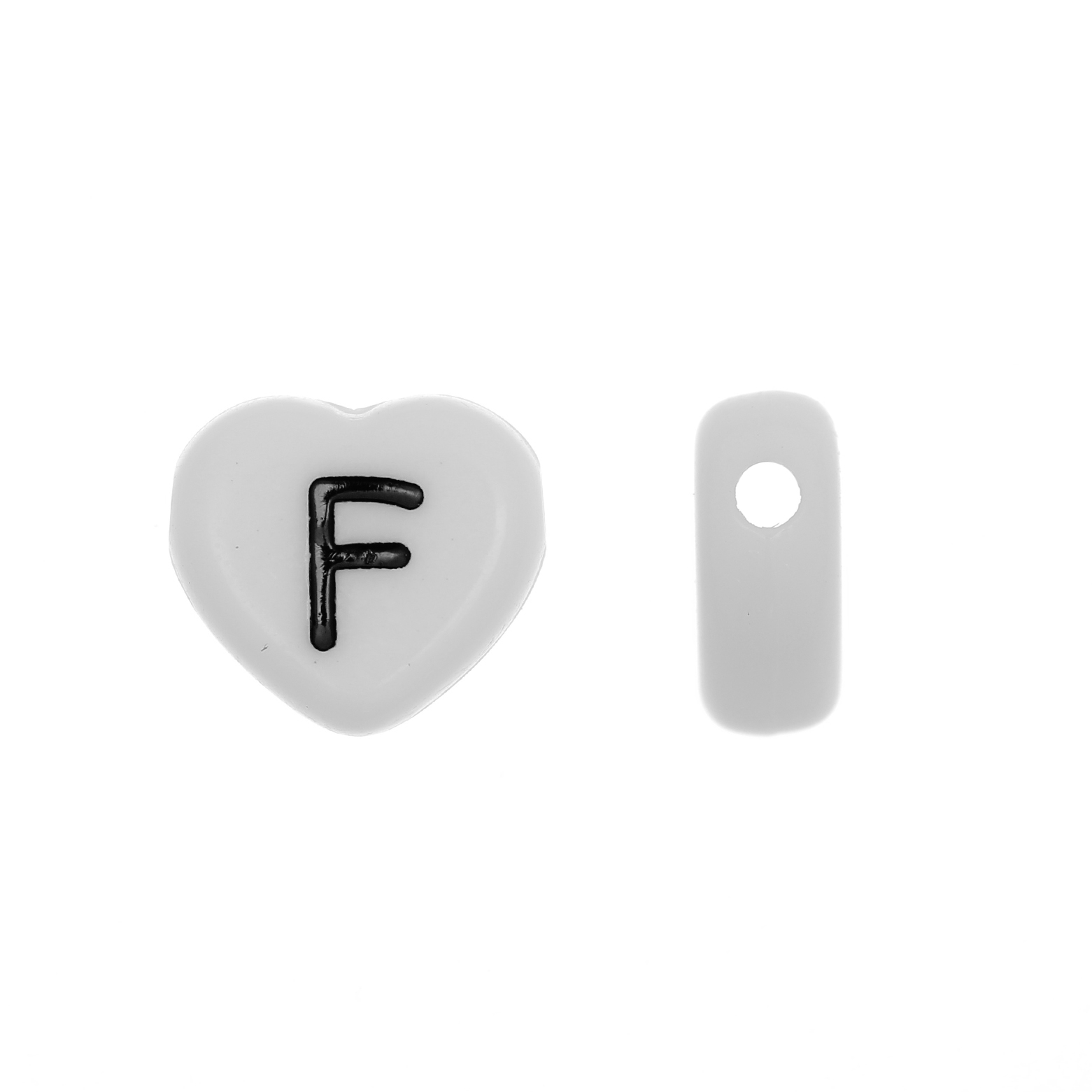Distanziatore a Cuore in resina con disegno lettera "F", 12x11 mm.