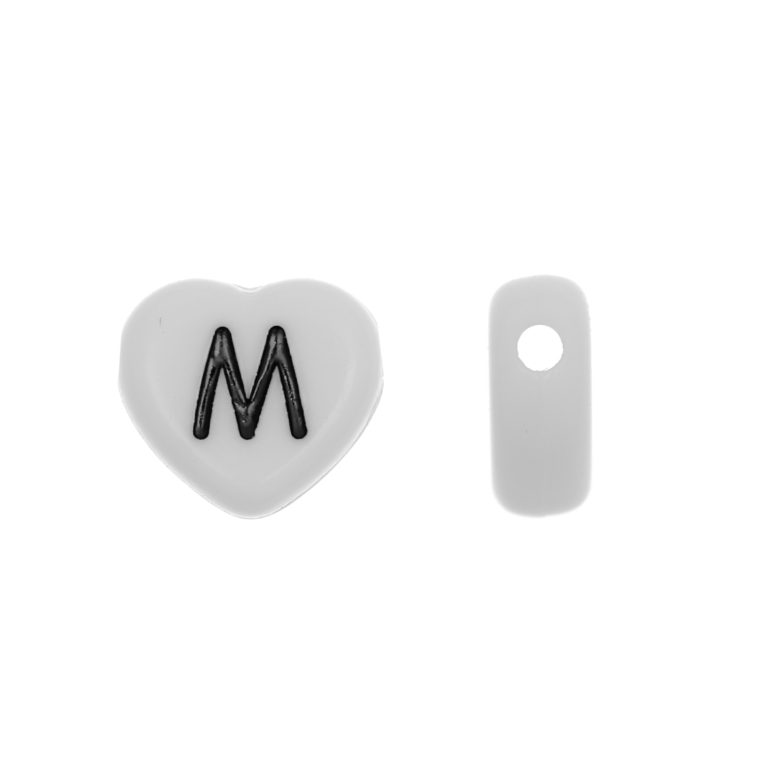 Distanziatore a Cuore in resina con disegno lettera "M", 12x11 mm.