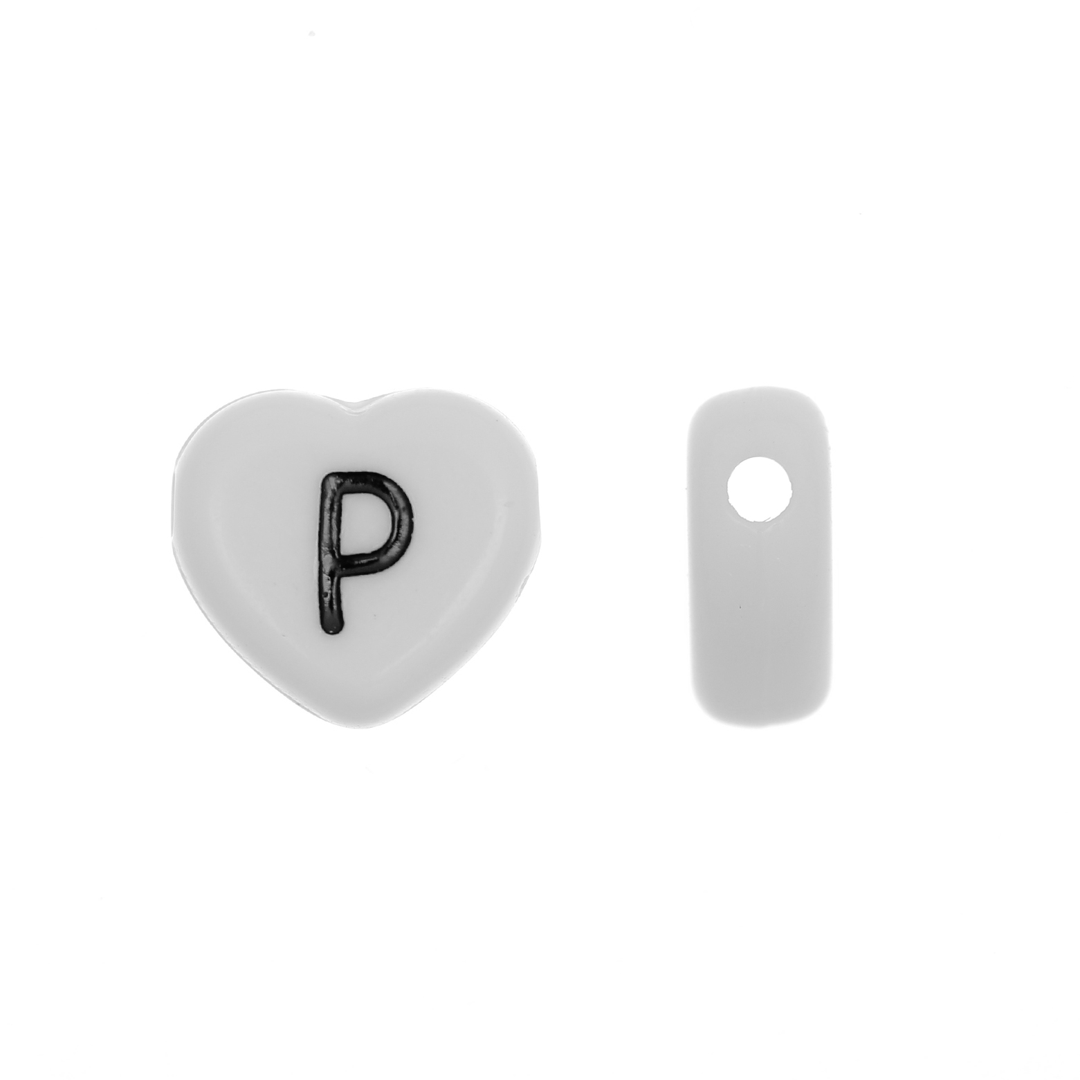 Distanziatore a Cuore in resina con disegno lettera "P", 12x11 mm.