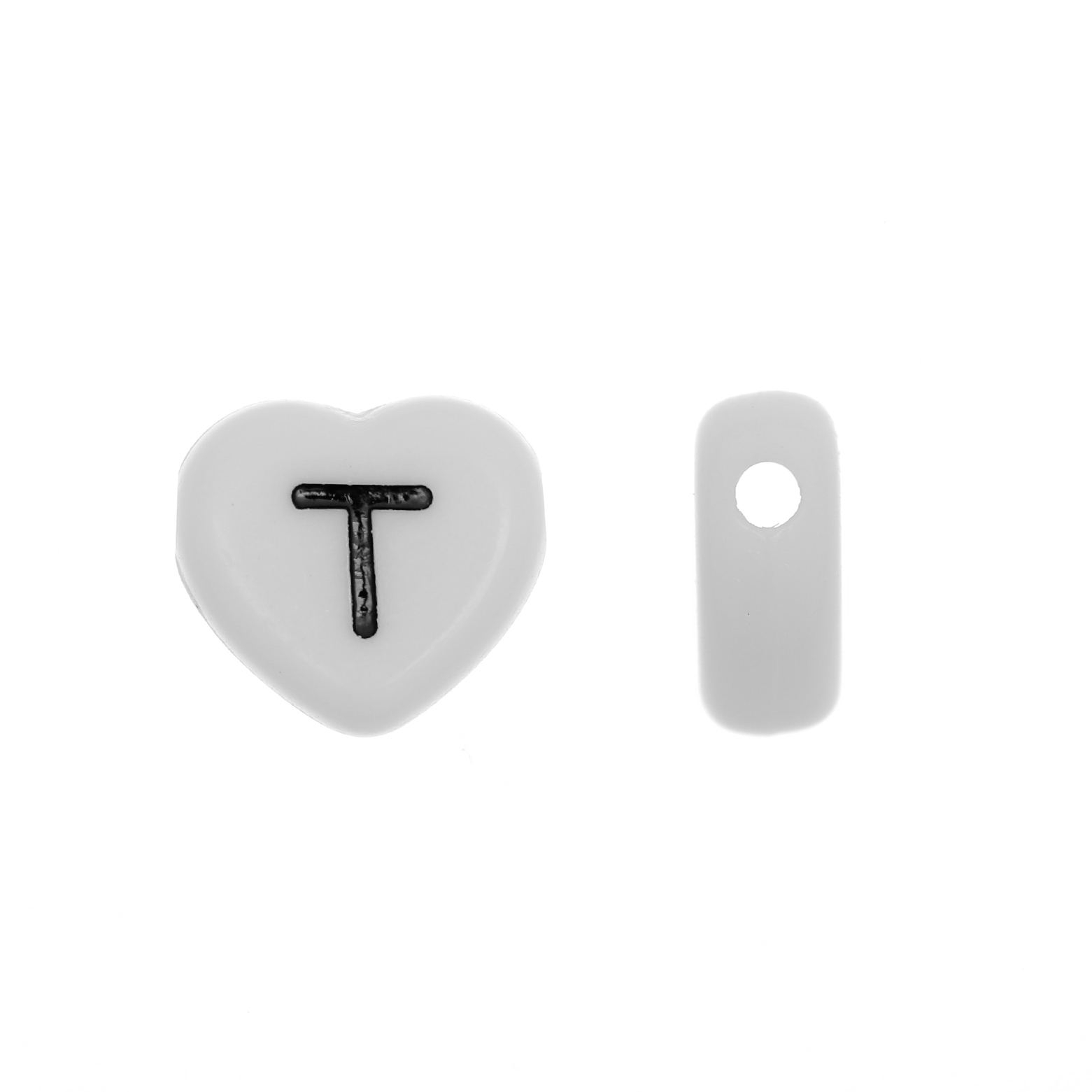 Distanziatore a Cuore in resina con disegno lettera "T", 12x11 mm.