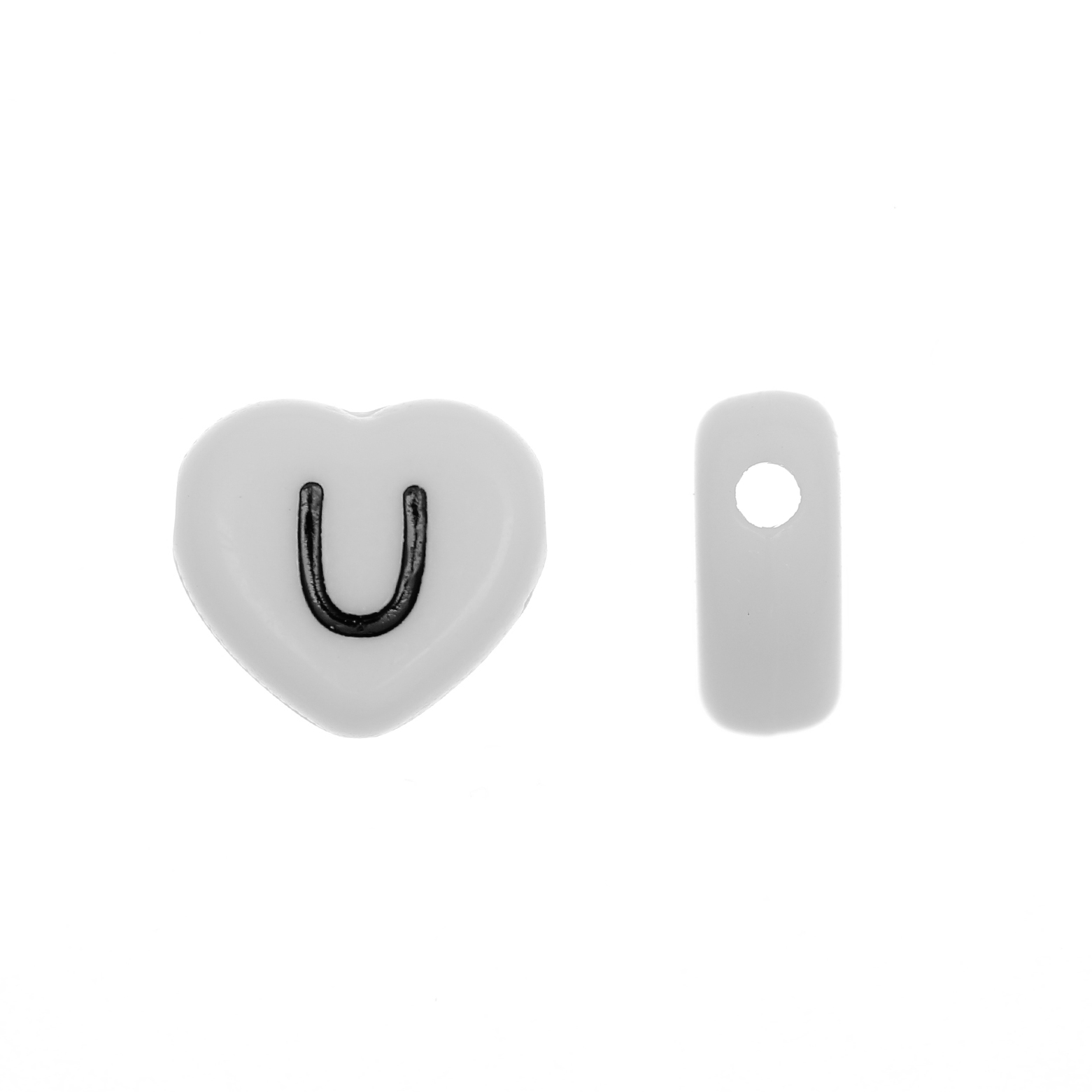 Distanziatore a Cuore in resina con disegno lettera "U", 12x11 mm.