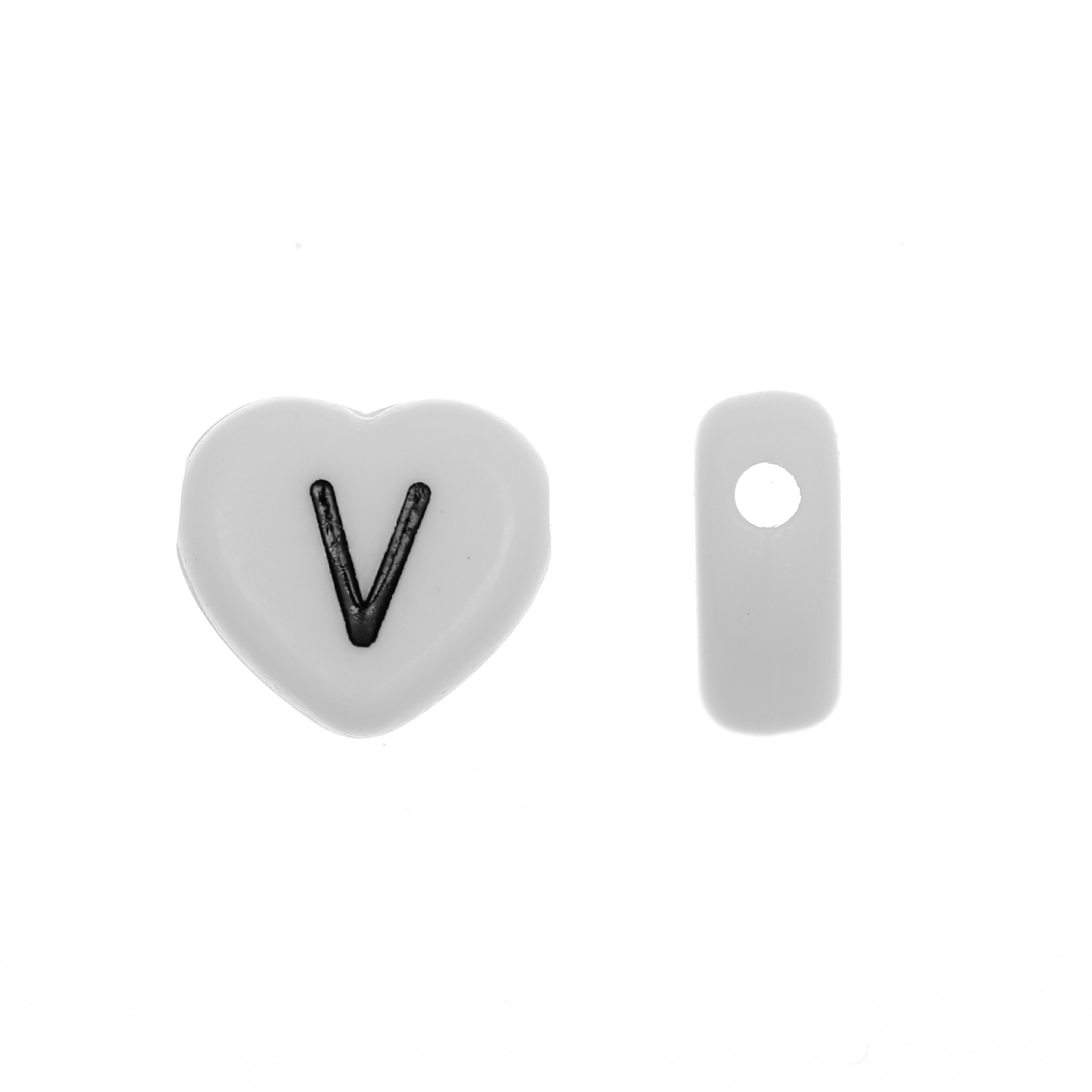 Distanziatore a Cuore in resina con disegno lettera "V", 12x11 mm.