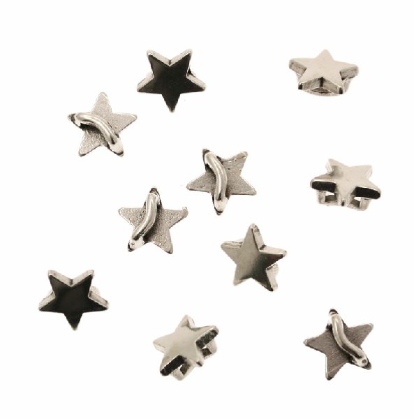 Distanziatore a forma di stella liscia, con anello passa nastro o cordoncino, 10x10 mm.