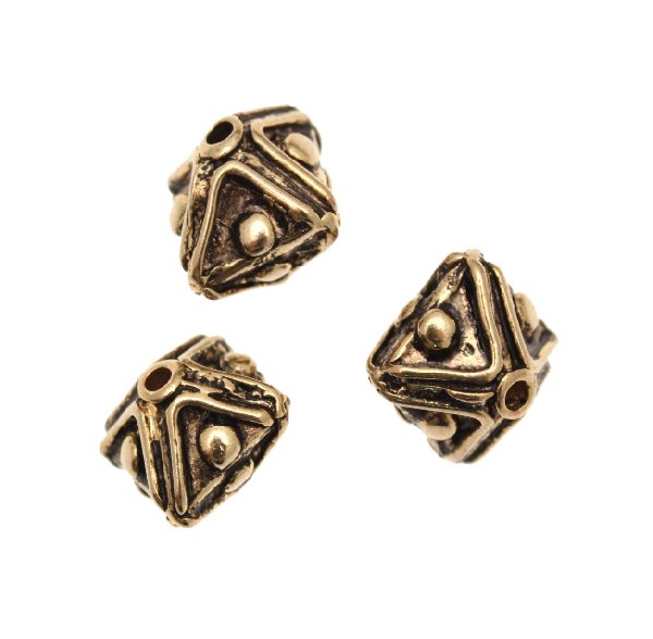 Distanziatore a rombo lavorato con righe e pallini, 10x10 mm.