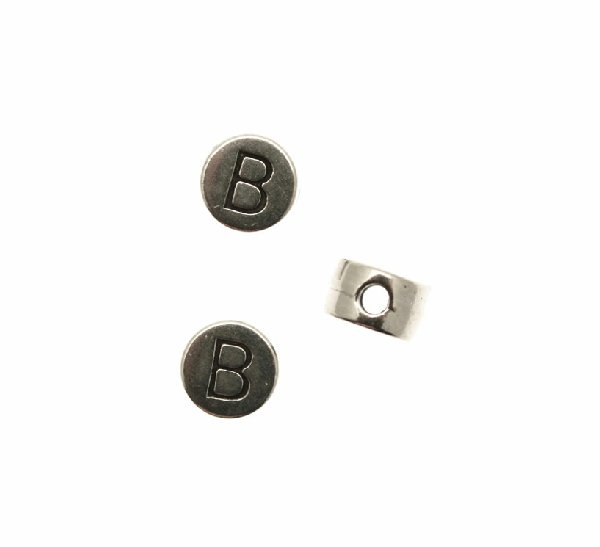 Distanziatore tondo piatto liscio, con disegno lettera "B", 7x4 mm.