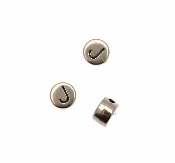 Distanziatore tondo piatto liscio, con disegno lettera "J", 7x4 mm.