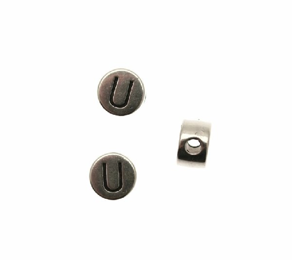 Distanziatore tondo piatto liscio, con disegno lettera "U", 7x4 mm.