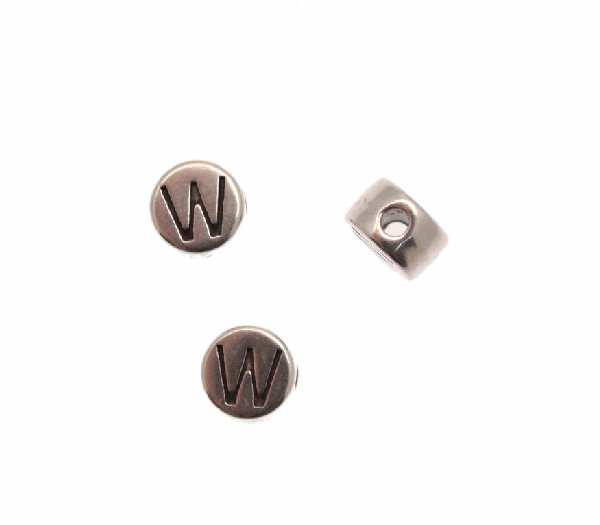 Distanziatore tondo piatto liscio, con disegno lettera "W", 7x4 mm.