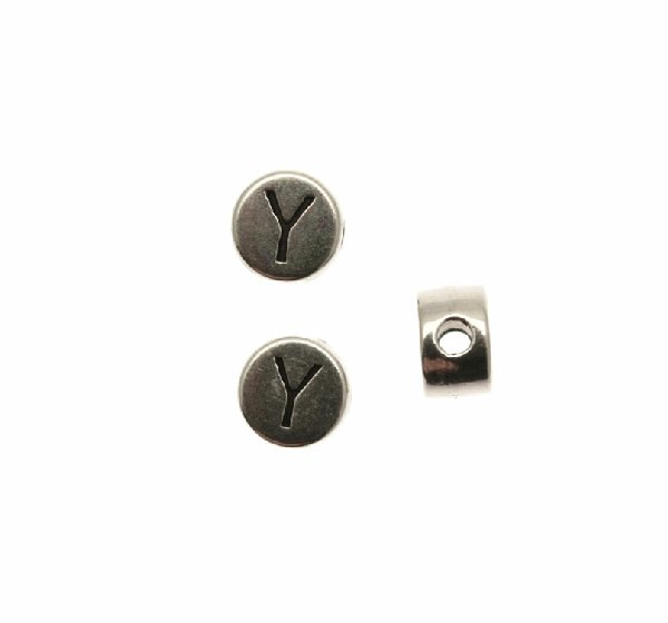 Distanziatore tondo piatto liscio, con disegno lettera "Y", 7x4 mm.