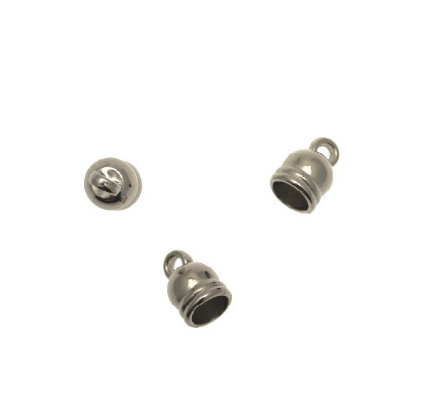 Terminale in resina galvanizzata per cordoncini a forma di coppetta liscia, e con un anello finale, 10x15 mm.