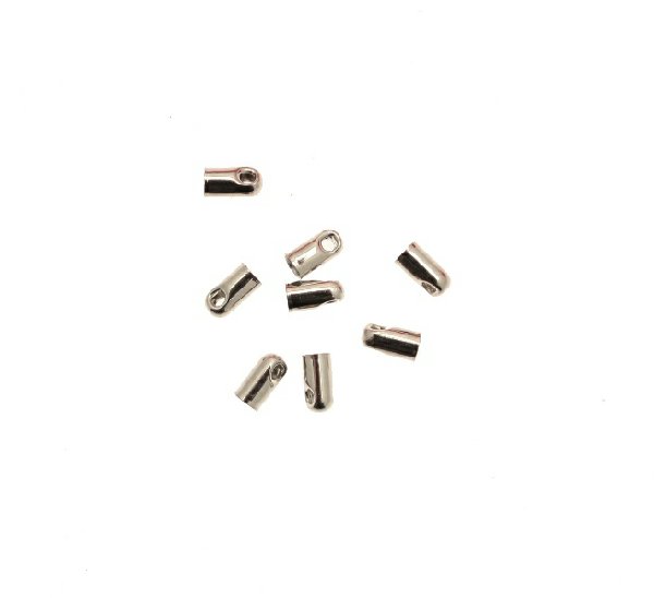 Terminale per cordoncini a forma di tubo liscio con anello finale, 3,2x6,2 mm.