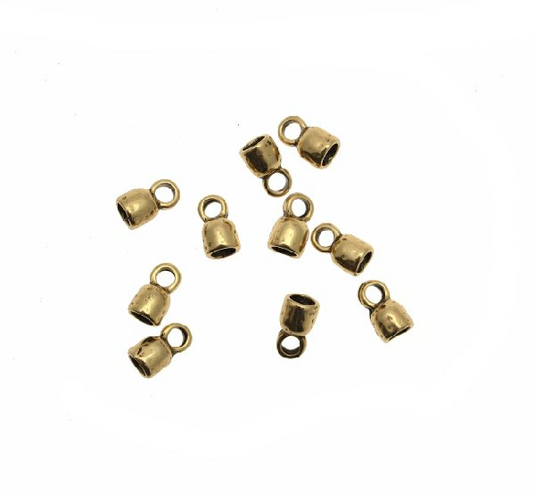 Terminale per cordoncini a forma di tubo martellato con un anello finale, 5x10 mm.